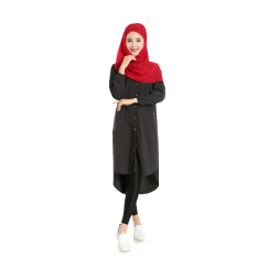 Aooluo 2016 Desain Baru Malaysia Muslimah Memakai Wanita Fashion Long Shirt (Hitam)