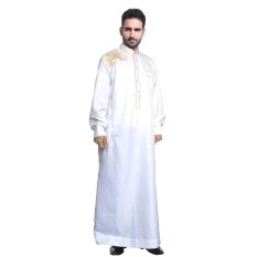 Arab Muslim Pria Pakaian Thobe Arab Islam Bordir Abayas Dress Kaftan Gamis-Intl