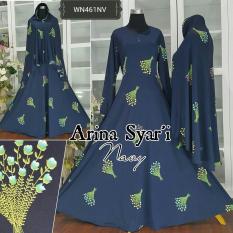 ARINA NAVY SYARI JERSEY MOTIF BUNGA CANTIK / BAJU MUSLIM JERSEY BUSUI EXCLUSIVE