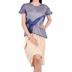 Baju Pesta GSD GROSIR Kebaya Best Seller Dress Baju Bodo Set 2 In 1 / Outerwear Organdi dan Dress - Biru /Navy dan Gold