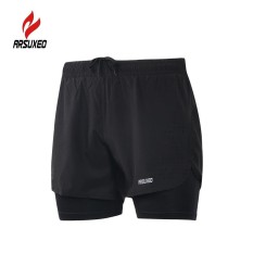 Arsuxeo Pria 2-In-1 Running Cepat Kering Pendek Breathable Active Latihan Latihan Jogging Bersepeda Shorts dengan Lebih Lama Liner-Intl