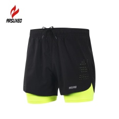 Arsuxeo Pria 2-In-1 Running Cepat Kering Pendek Breathable Active Latihan Latihan Jogging Bersepeda Shorts Little More Lama Liner