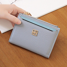 Artis Korea Fashion Style Perempuan Dua Kali Lipat Ritsleting Gesper Dompet Uang Receh Ayat Pendek Dompet (Kartu Draw Dompet-Light Blue)