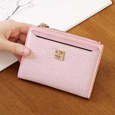 Artis Korea Fashion Style Perempuan Dua Kali Lipat Ritsleting Gesper Dompet Uang Receh Ayat Pendek Dompet (Kartu Draw Dompet-Merah Muda)