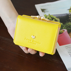 Artis Korea Fashion Style Perempuan Dua Kali Lipat Ritsleting Gesper Dompet Uang Receh Ayat Pendek Dompet (Mencintai Uang-Kuning)