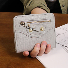 Artis Korea Fashion Style Perempuan Dua Kali Lipat Ritsleting Gesper Dompet Uang Receh Ayat Pendek Dompet (Tas Sepeda Motor-Abu-abu)