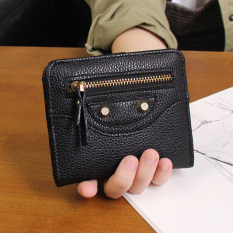 Artis Korea Fashion Style Perempuan Dua Kali Lipat Ritsleting Gesper Dompet Uang Receh Ayat Pendek Dompet (Tas Sepeda Motor-Hitam)