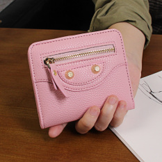 Artis Korea Fashion Style Perempuan Dua Kali Lipat Ritsleting Gesper Dompet Uang Receh Ayat Pendek Dompet (Tas Sepeda Motor-Merah Muda)