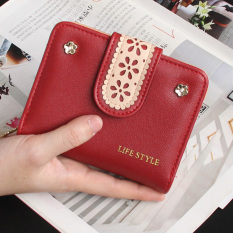 Artis Korea Fashion Style Perempuan Dua Kali Lipat Ritsleting Gesper Dompet Uang Receh Ayat Pendek Dompet (Terjemahan Resmi-Anggur Merah-Model Sama)