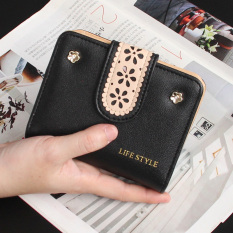 Artis Korea Fashion Style Perempuan Dua Kali Lipat Ritsleting Gesper Dompet Uang Receh Ayat Pendek Dompet (Terjemahan Resmi-Hitam)