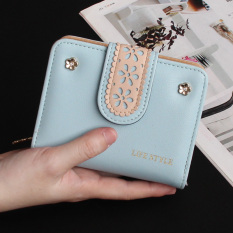 Artis Korea Fashion Style Perempuan Dua Kali Lipat Ritsleting Gesper Dompet Uang Receh Ayat Pendek Dompet (Terjemahan Resmi-Light Blue)