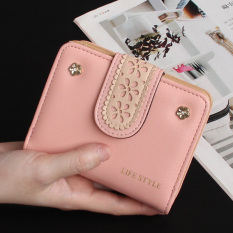 Artis Korea Fashion Style Perempuan Dua Kali Lipat Ritsleting Gesper Dompet Uang Receh Ayat Pendek Dompet (Terjemahan Resmi-Merah Muda)
