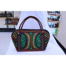 ASOE ACEH SOUVENIR Tas Keong Besar Bordiran Pintoe Aceh Hijau Kuning Tas Pegangan Atas Wanita