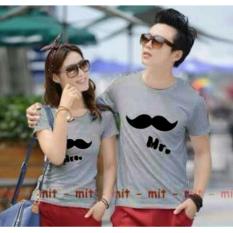 atasan kaos couple sablon kumis warna abu-abu