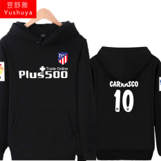 Atletico Madrid Tambah Beludru Pria Pakaian Baju Olahraga Jaket Hoodie (10 Hitam)