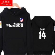 Atletico Madrid Tambah Beludru Pria Pakaian Baju Olahraga Jaket Hoodie (14, Hitam)
