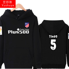 Atletico Madrid Tambah Beludru Pria Pakaian Baju Olahraga Jaket Hoodie (5 Hitam)