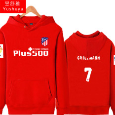 Atletico Madrid Tambah Beludru Pria Pakaian Baju Olahraga Jaket Hoodie (7 Merah)