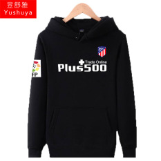 Atletico Madrid Tambah Beludru Pria Pakaian Baju Olahraga Jaket Hoodie (Hitam Depan)