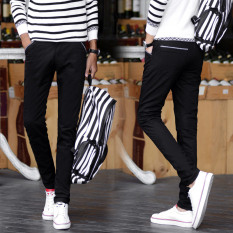 Musim Gugur dan Musim Dingin Elastis Lurus Pria Celana Kasual Mens Work Office Slim Fit Pants Pemuda Bisnis Pembatas Buku Lucu-hitam-Intl