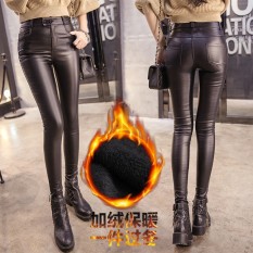 Musim Gugur dan Musim Dingin Wanita Baru Korea Tide Breasted Apakah Tipis Kaki Celana Wanita Celana Kulit dan Cashmere Legging Jeggings untuk Wanita Bahan Katun dan Polyester-Intl