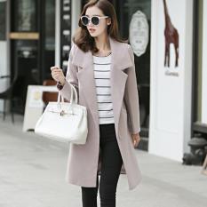 Musim Gugur dan Musim Dingin Wanita Slim Fit Wol Mantel Korea Gaya Lapel Lengan Panjang Kasual Jaket Outwear Fashion Wol Blazer -Lotus Root Starch-Intl