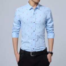 Pria untuk Musim Gugur Fashion Bulu Dicetak Besar Ukuran Kemeja Lengan Panjang (Biru Muda)
