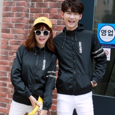 Musim Semi Musim Gugur Unisex Ringan Jaket Mantel Pasangan Pakaian untuk Pria Wanita Panjang Lengan Ukuran Hoodies Manis Olahraga Kausal Mantel (Hitam) -Intl