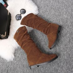 Musim Gugur Musim Dingin Boots Wanita Manis Boot Datar Bergaya Flock Sepatu Bot Salju