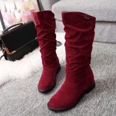 Musim Gugur Musim Dingin Boots Wanita Manis Boot Datar Bergaya Flock Sepatu Bot Salju