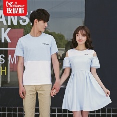 AW Pasangan Panjang Musim Panas 2017 Baru Korea Qlz Lengan Pendek Pria T-Shirt Wanita Slim Gaun Rok Pria Pakaian -Intl