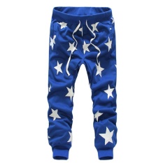 AXY Pria Fashion Jogging Kaki Celana Bintang Berujung Lima Rongga Cetak Harem Celana (BIRU)-Intl
