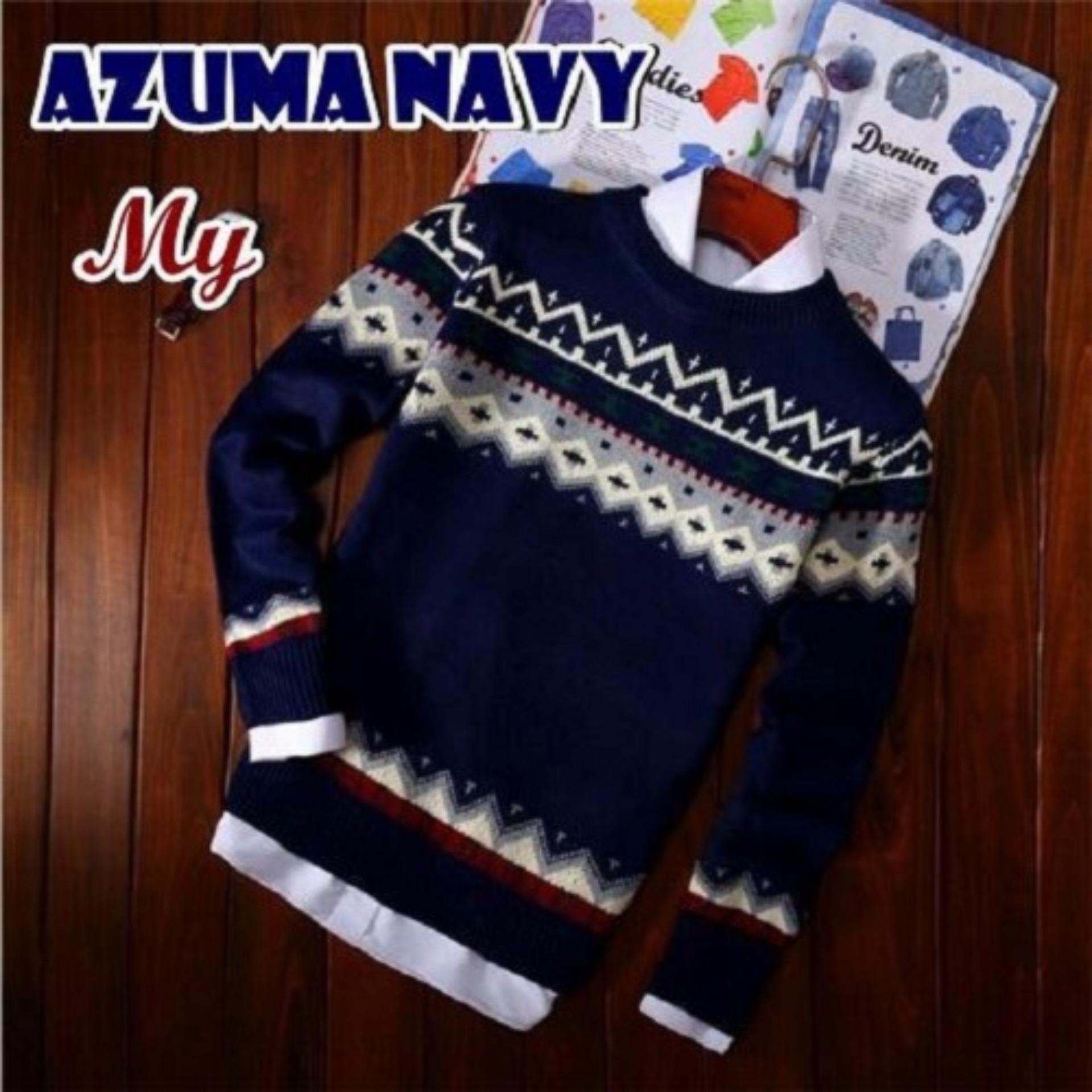 Azam Clobber - Sweater Pria Rajut - Azuma Navy Sweater - Rajut Tribal