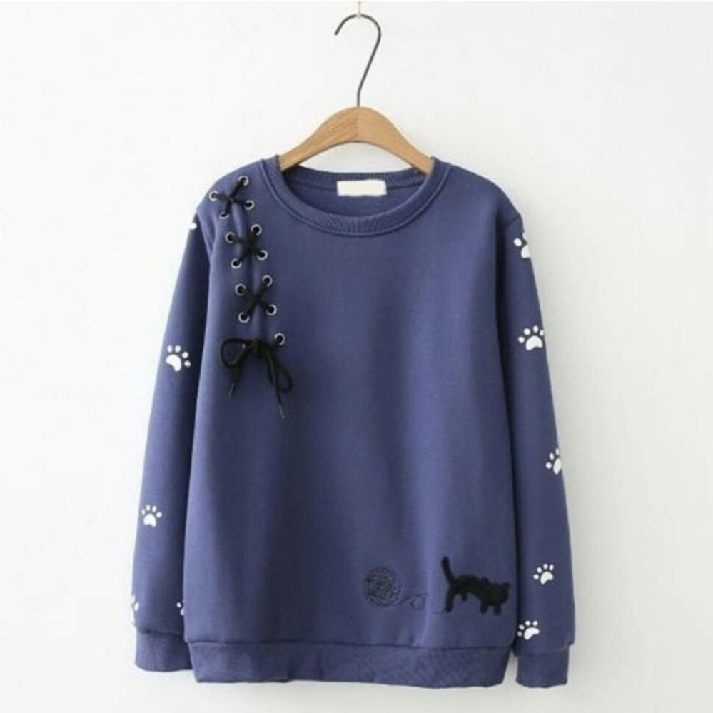 Azam Clobber Sweater Wanita - Mega Cat Sweater - Fleece