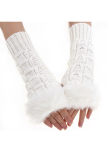 Azone Gadis Ladies Wanita's Wrist Gloves Fluffy Half Finger Merajut Sarung Tangan Putih