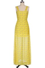 Azone Womens Ladies Sleeveless Printing Sifon Kasual Long Dress (Kuning)