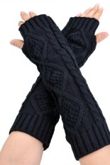 AZONE Wanita Panjang Sarung Tangan Rajutan Setengah Warmer Glove untuk Wanita (Hitam)-Intl