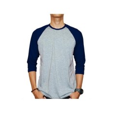 Azzalea Jaya Shop-T-Shirt Kaos Reglan Lengan 3/4 Abu Lengan Biru Dongker