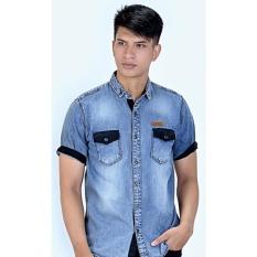 azzura 502-32 kemeja tangan pendek pria - jeans - keren dan gaul (blue)