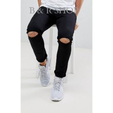B & R SHOP - Celana Jeans Lois Pria Sobek Ripped Strecth Model Skinny Warna Hitam