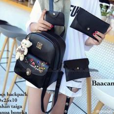 Tas BACKPACK/Ransel/TAS MINI BACKPACK/Tas Anak/Tas 3in1/Tas 4in1/TAS CROS BODY/TAS Drawstring backpack/Tas Messenger/Tas Chanel/Tas Dior/Tas FendI/Tas Louis Vuitton/Tas Prada/Tas Gucci/Tas murah BAACAN 4PCS BACKPACK BLACK