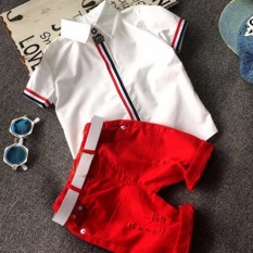 Bayi Anak Laki-laki Pakaian Set Pakaian Cotton Striped T-shirt Set untuk Anak Lelaki (putih)-Intl