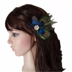 Baby Hair Clips Peacock Feather Hair Clip Pin f Girls Brides Bridesmaids - intl