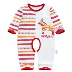 Bayi Rompers Lengan Panjang O-neck Bayi Jumpsuit dengan Kuda Print BABY Keluarga Stripe Pakaian-Intl