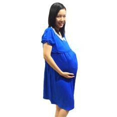 Baby Talk - Lace Maternity and Breastfeeding Dress - Baju Dress Hamil Daster Ibu Hamil Dress Menyusui Spandek Kaos Renda Cantik - Blue