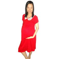 Baby Talk - Lace Maternity and Breastfeeding Dress - Baju Dress Hamil Daster Ibu Hamil Dress Menyusui Spandek Kaos Renda Cantik - Red
