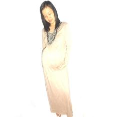 Baby Talk - Long Maternity Dress - Baju Dress Hamil Daster Ibu Hamil Dress Menyusui Long Dress Ibu Hamil Lengan Panjang Motif Manik Manik Cantik - Brown