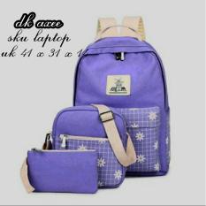 Backpack 3 in 1 Floral Square Pocket (Backpack / Tas Ransel, Sling Bag / Tas Selempang, Pouch / Dompet) Purple