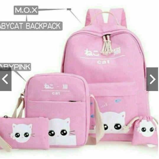 Backpack ransel 4in1 canvas cat tas laptop sekolah kuliah kerja anak remaja cewe wanita murmer