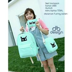 Backpack Set Black Cat 3 in 1 (Backpack / Tas Ransel, Sling Bag / Tas Selempang, Pouch / Dompet) Light Green